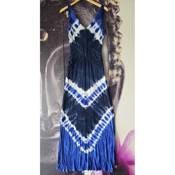 INC International Concepts Blue Tie Dye V Neck Maxi Dress Women's Size S Stretch - Picture 1 of 8